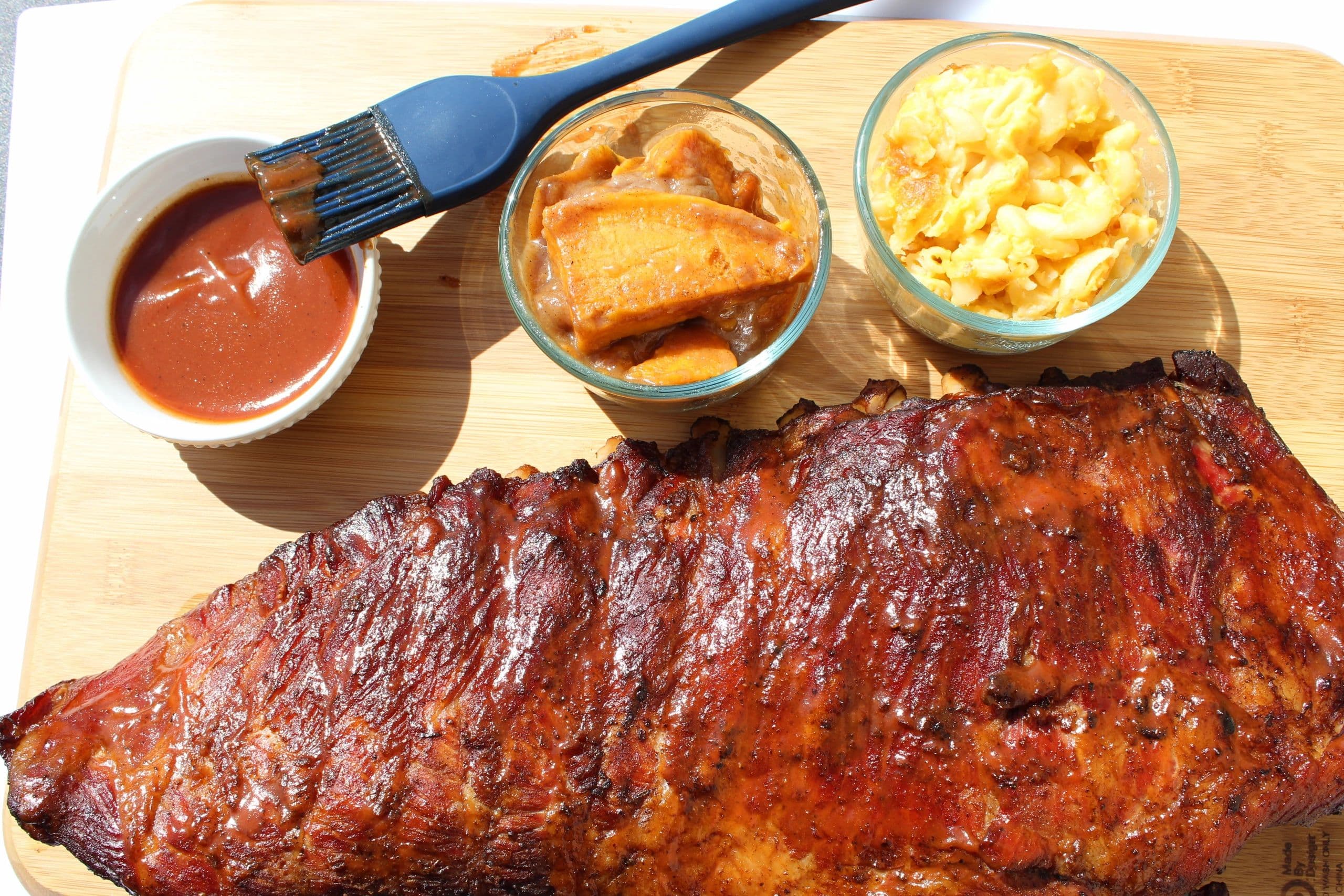 Whole Slab with Mac and Cheese and Candied Yams